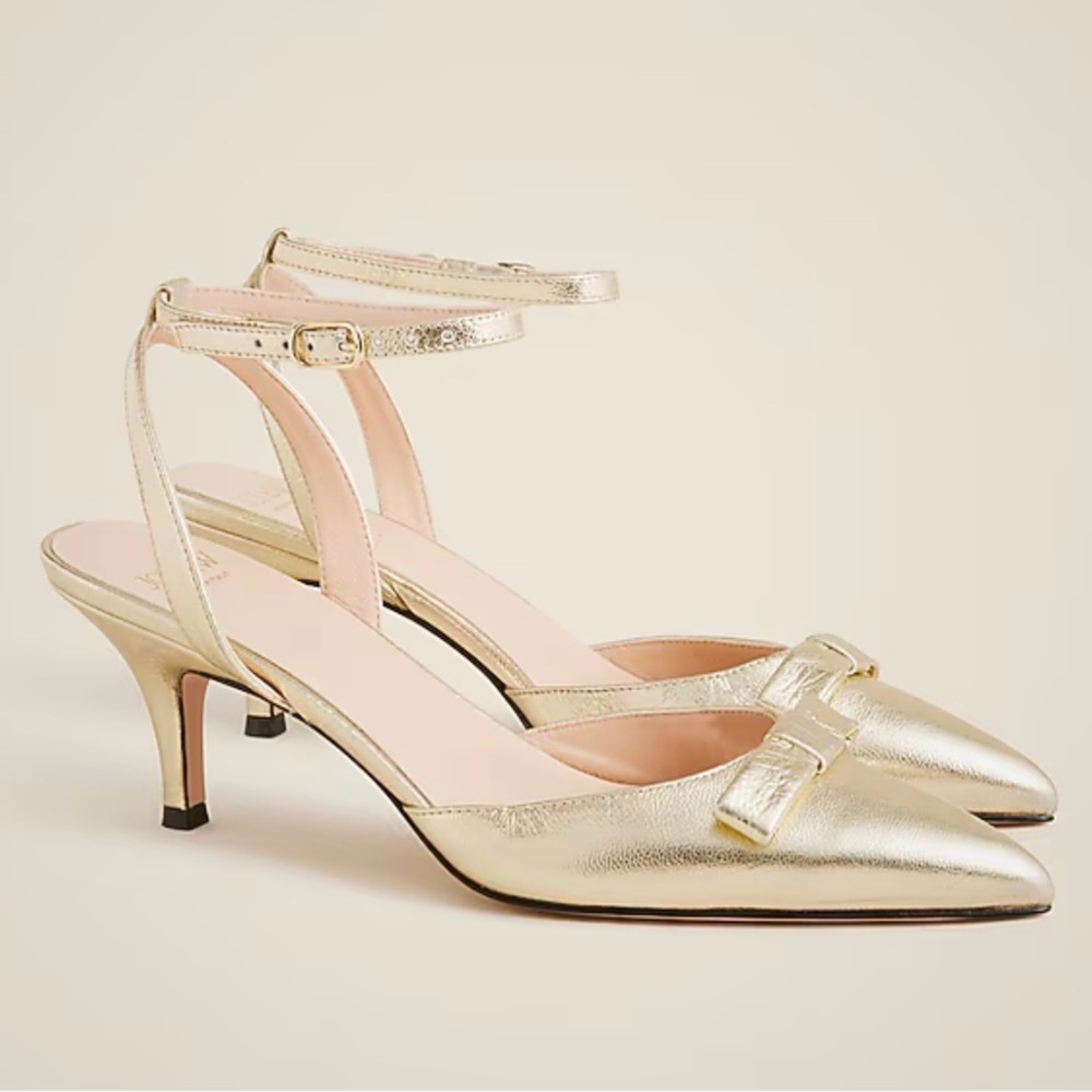 NWT J. crew Colette Gold Women's Pointed toe pump with bow size 8